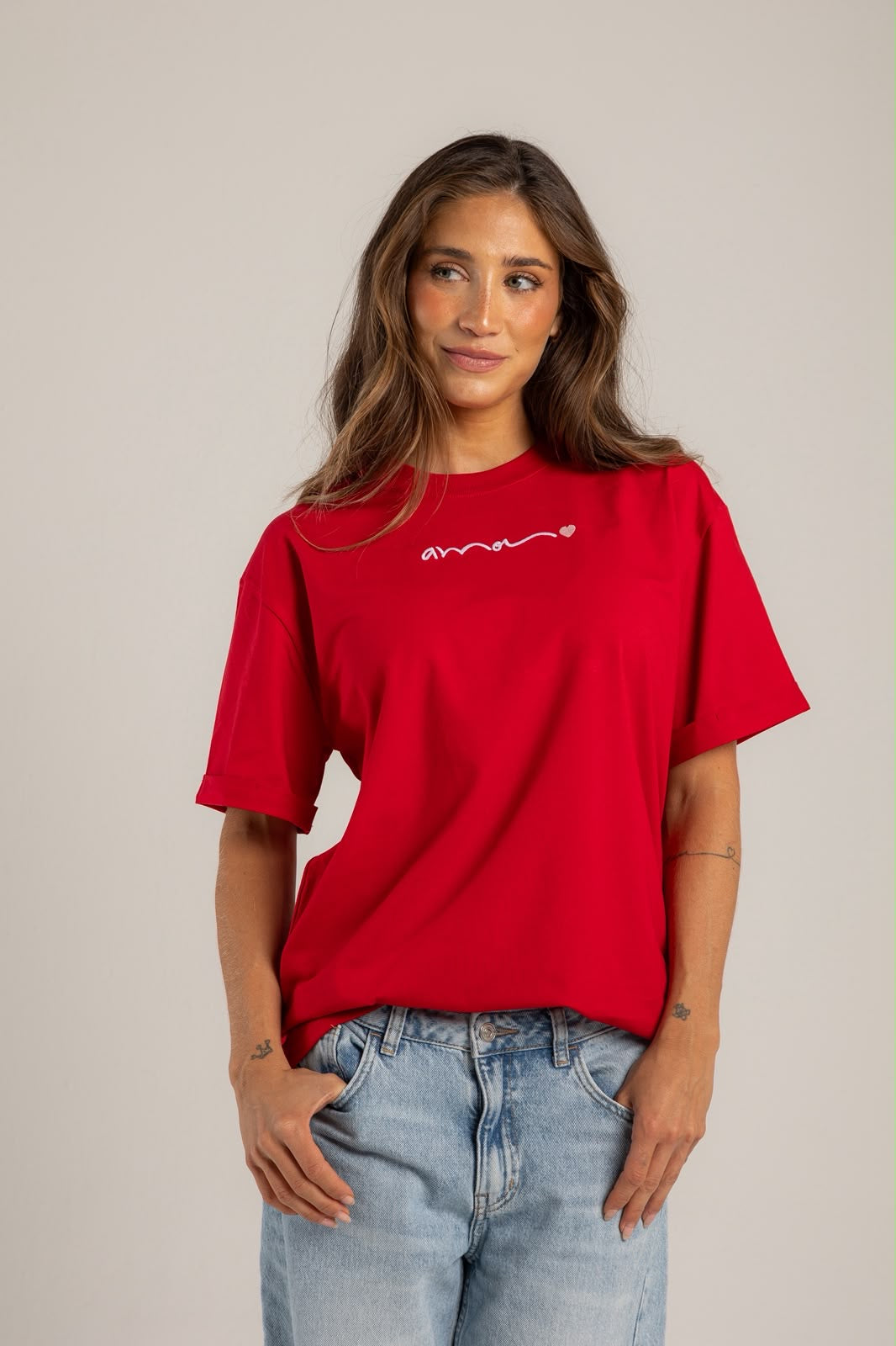 Camiseta Roja Corazon Bordado