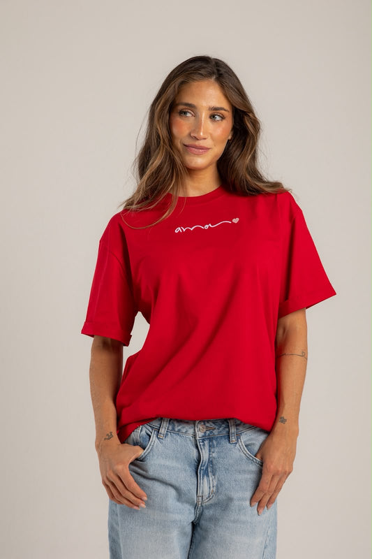 Camiseta Roja Corazon Bordado