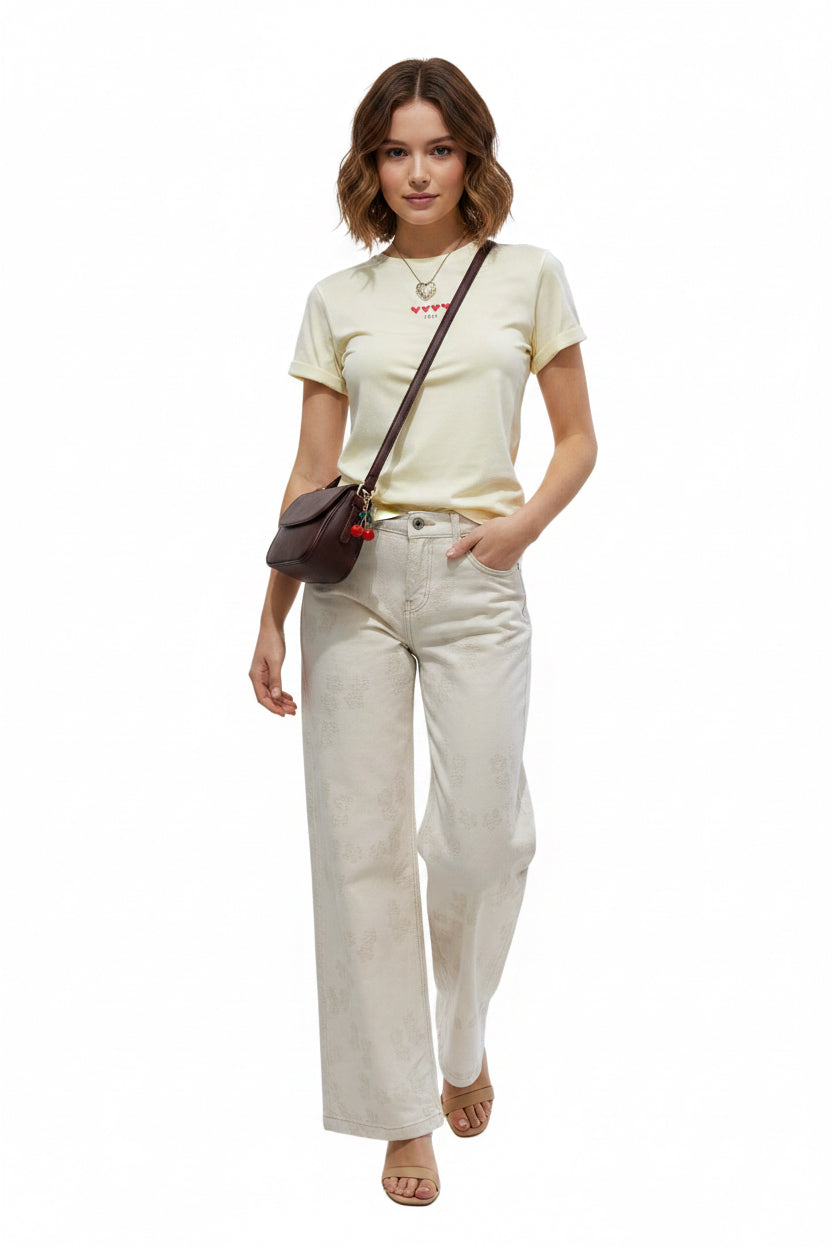 Pantalón beige con flores