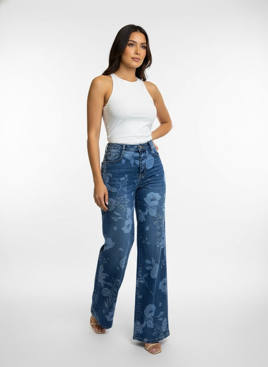 Pantalon Demin Flores