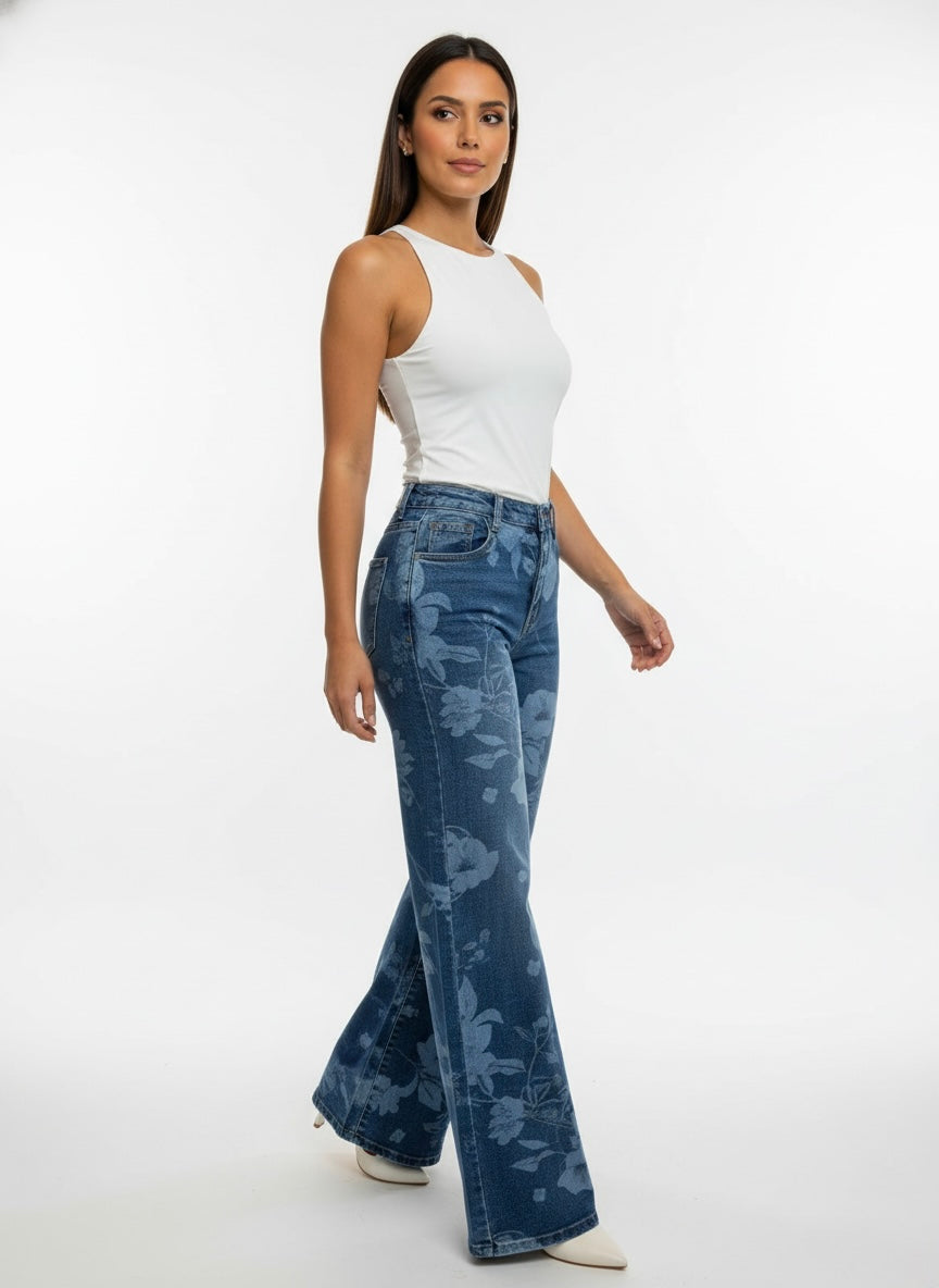 Pantalon Demin Flores